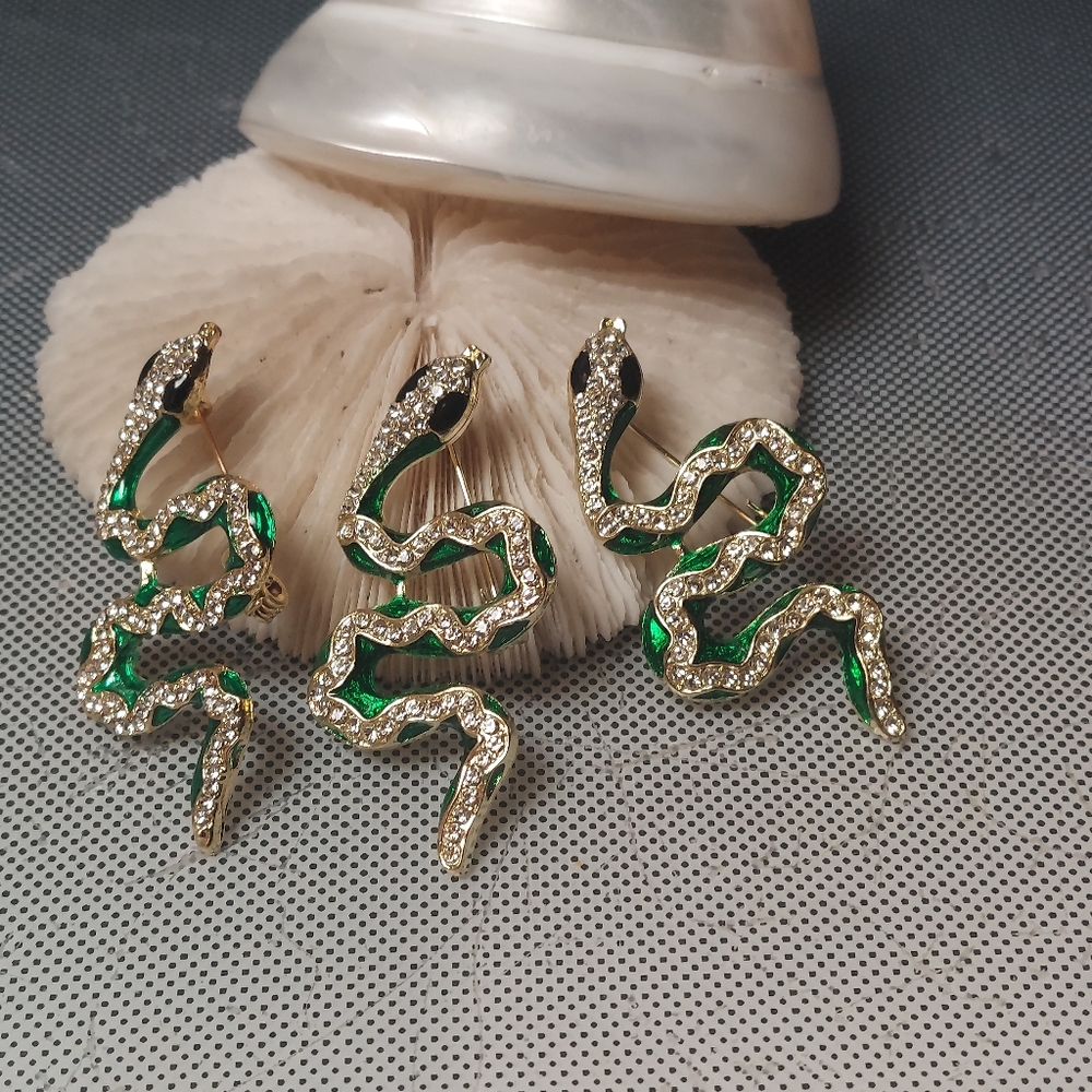 Year of the Snake pin brooch green eyes with rhinestone body.buy one or three